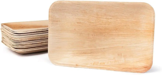 Eco Craft Stix Palm Leaf Plates 6x9 Inch Rectangle Tray. Pack of 50 Count.Bamboo Plate Earth-Friendly Plate Disposable Charcuterie Board Board Plate. Weddings and BBQs. Pack of 50 Count.