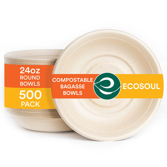 ECO SOUL 100% Compostable 16 Oz Soup Bowls [50-Pack] Disposable dessert bowls I Heavy duty paper bowl I Eco-friendly salad bowl I Biodegradable large Bowls