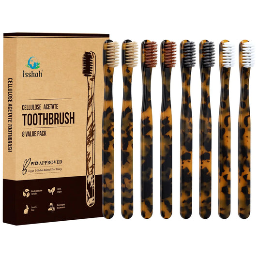 Isshah Biodegradable Eco-Friendly Cellulose Acetate Toothbrushes - 8 Count