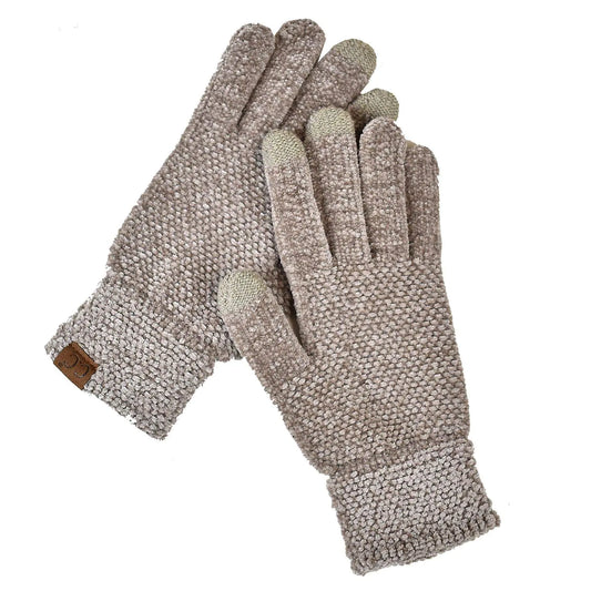 C.C Winter Warm Eco-Friendly Knit Chenille Touchscreen Texting Gloves Taupe