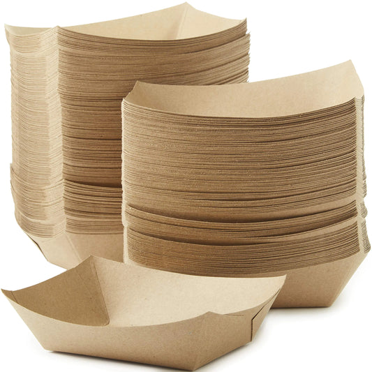 Eco Friendly USA-Made 3lb Food Holder Trays 250 Pk. Compostable Kraft Paper Container for Diners Concession Stands or Camping. Best Sturdy 3 Lb Disposable Party Snack Boat for Nachos Tacos or BBQ.