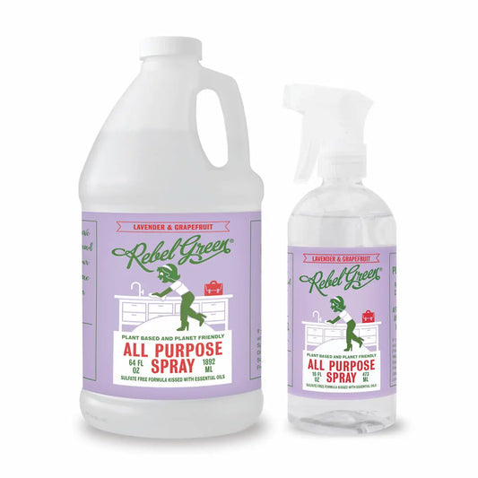 Rebel Green Natural All Purpose Cleaning Spray | Multi purpose Cleaner for Home & Kitchen | Eco-Chic Multi Surface Cleaner with Essential Oils (Lavender & Grapefruit 16.00 Fl Oz & 64.00 Fl Oz Refill)