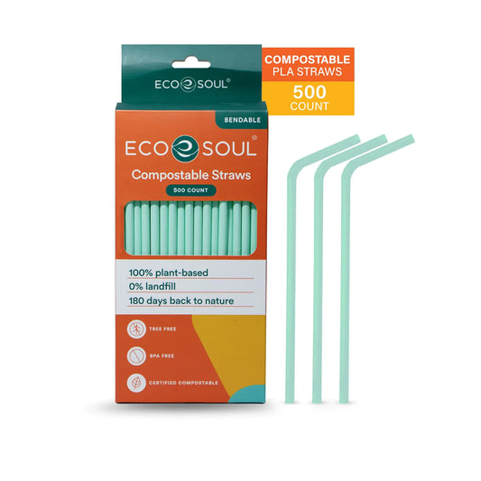 ECO SOUL 100% Compostable Straws [500 Count][8.25"] Eco-Friendly Biodegradable Sustainable Disposable Straws Cocktail Cold Drink Smoothie Bendable Straws