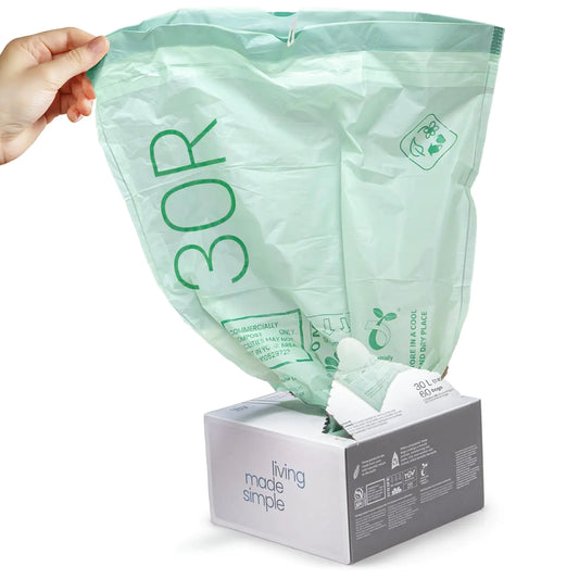 Home Zone Living 8 Gallon Compost Kitchen Trash Bags with Drawstring Handles BPI-Certified Eco Friendly Heavy Duty Custom Fit for 30 Liter Recycling Trash Can Liner Code 30R 60 Count Green