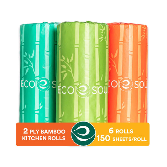 Eco Soul Bamboo Paper Towel Set Of 6 Rolls |150 Sheets Per Roll | Ultra Absorbent Eco-Friendly Sustainable Food Safe Kitchen Paper Towel