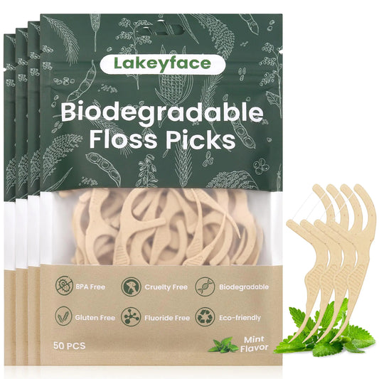 200 Count Biodegradable Dental Floss Picks Eco Friendly Plant-Based Tooth Flossers for adults Tear-Resistant Floss Sticks with Wide Handles Vegan & BPA Free Dental Floss for Natural Oral Care Mint