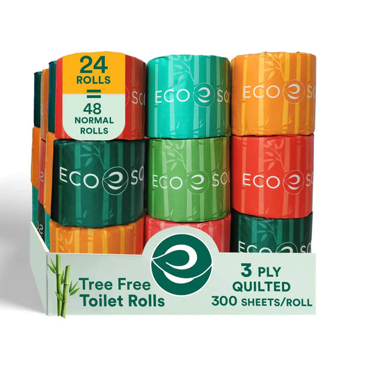 ECO SOUL Bamboo Toilet Paper 3 Ply 24 Mega Rolls = 48 Regular Rolls | Eco Friendly Septic Safe Organic Bath Tissues Sustainable Toilet Paper Compostable - FSC Certified