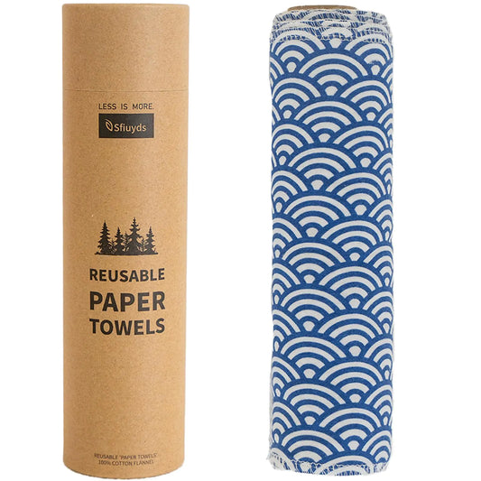 SFIUYDS Reusable Paper Towels Washable，Pack of 12 Paperless Napkins Flannel Cotton Cloth 10"X12"with Cardboard Roll，Made to Last - Cut Back and Waste Less Eco Friendly（Wave）