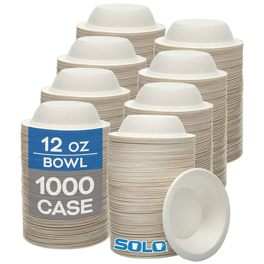 Bare by Solo Eco-Forward 12 oz Plant-Based Sugarcane Fiber Round Bowl (8 Packs of 125 1000 Bowls Total) Solo Cup Company Eco-Friendly Disposable Paper Bowls Alternative