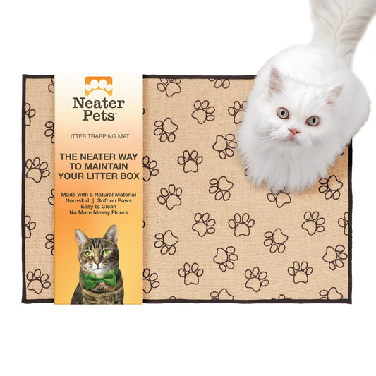 Neater Pets Jute Litter Trapping Mat Eco-Friendly Plant-Based Material Catches Mess from Kitty Litter Box to Protect Floors Soft on Cats Paws Anti-Skid Backing Easy to Clean Paw Print 24" x 36"