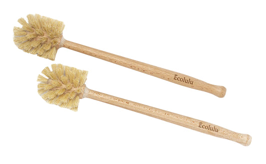 ECOLULU Eco Friendly Toilet Brush 2 Pack Wood Toilet Brush Made of Beechwood Strong Hemp Bristles with 360° Cleaning Power Biodegradable Zero Waste Eco Friendly Products