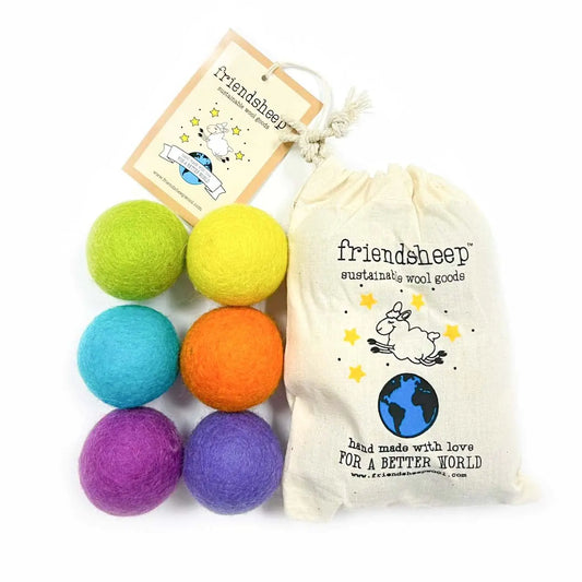 Friendsheep Eco Wool Pet Toy Ball - Cat Ferret Small Dog - Fair Trade Handmade in Nepal Eco-Friendly - 100% Wool 6-Pack (Balls x6 Rainbow Land)