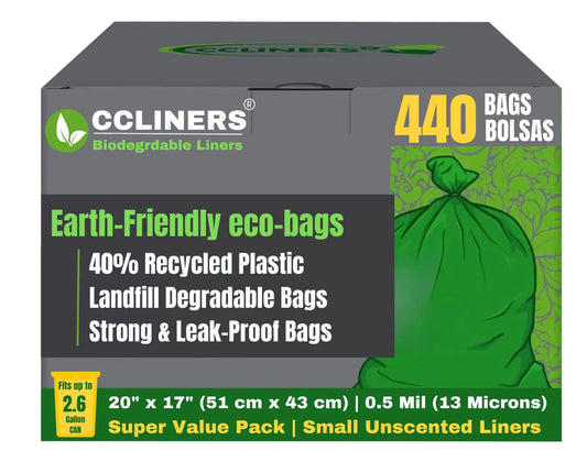 2.6 Gallon Biodegradable Small Bathroom Trash Bags (440 Count) Eco-friendly Green Bathroom Garbage Bags Made with EPI Degrade Faster fits 2 Gallon 3 Gallon Trash Can for Home Kitchen Office (440 Bags)