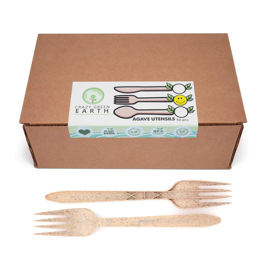 50 Pcs 7.08" Unwrapped Biodegradable Plant-based Agave Fiber Forks | Durable Sharp-tined Good for Hot and Cold Foods | Eco-friendly Reusable Recyclable | Non-toxic BPA-free Plastic-free Utensils