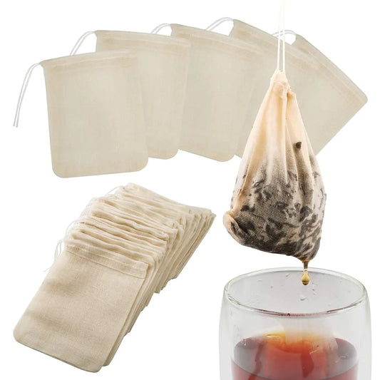 Tea Filter Bags 50 Pack Housim Reusable Cotton Tea Bags Empty Unbleached Strainer Filter Bags ECO Friendly Tea/Herb Brew Bags Loose Leaf Tea Infuser for Home Office Travel (3.1 x 3.9Inch)