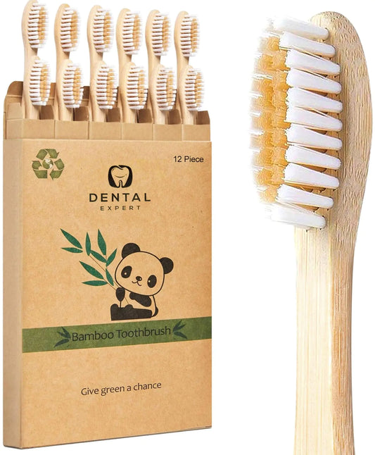 Biodegradable Bamboo Toothbrushes 12 Count - BPA Free Soft Bristles Toothbrushes Eco-Friendly Compostable Natural Wooden Toothbrushes Oral Care Plastic-Free Eco-Conscious Packaging for Adults