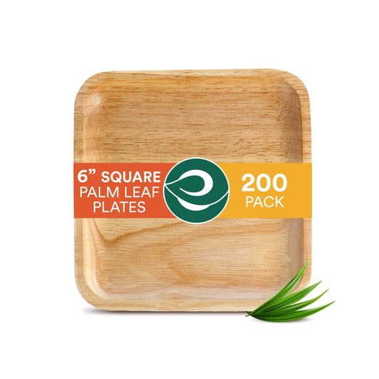 ECO SOUL 200 Count Square Palm Leaf Plates of 6 Inch - Disposable Eco-Friendly Biodegradable Bamboo Plates - Perfect for Parties Catering Weddings & Large Events